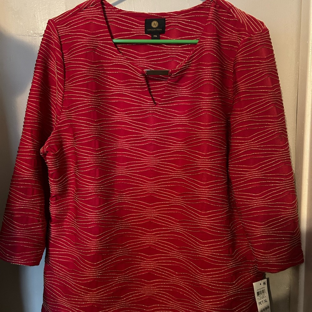 JM Collection Petite Red Patterned Women's Top
